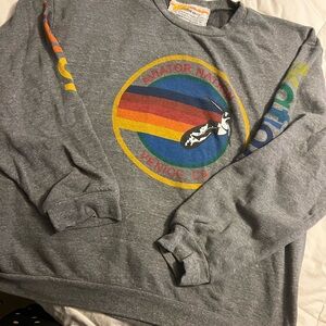Aviator Nation Gray Crewneck Sweater with Retro Graphic